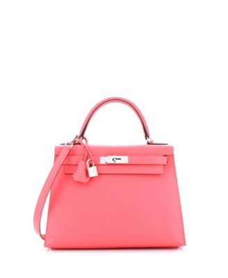 Pre-Owned Hermes Kelly 28 Handbag Pink Epsom with Palladium Hardware