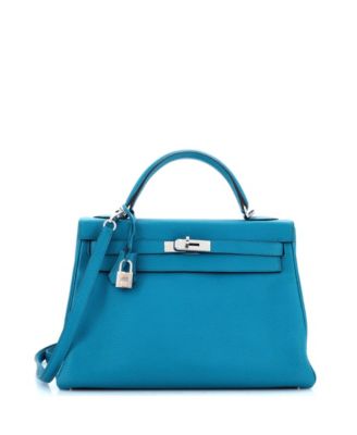 Pre-Owned HERMÈS - Kelly 32 Handbag Blue Togo with Palladium Hardware