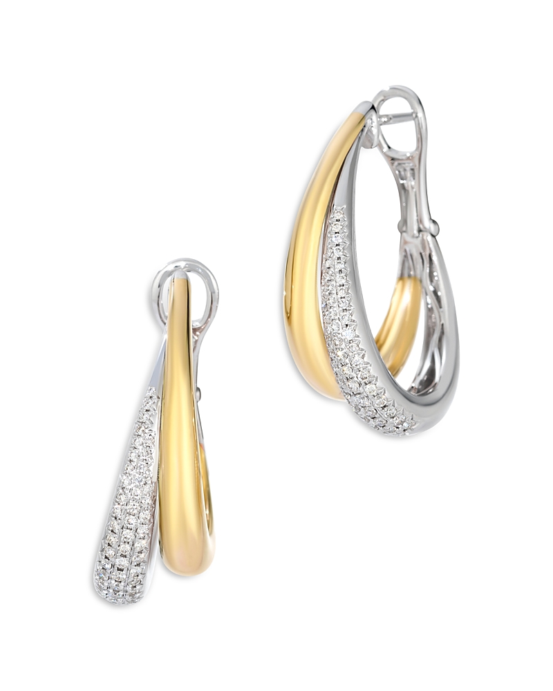 Shop Bloomingdale's Fine Collection Diamond Crossover Medium Hoop Earrings In 14k Yellow & White Gold, 0.48 Ct. T. W. In White/gold