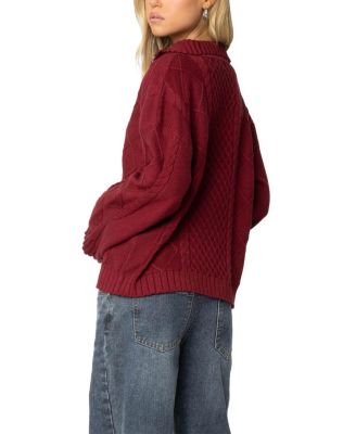 Oversized Quarter Zip Cable Knit Sweater