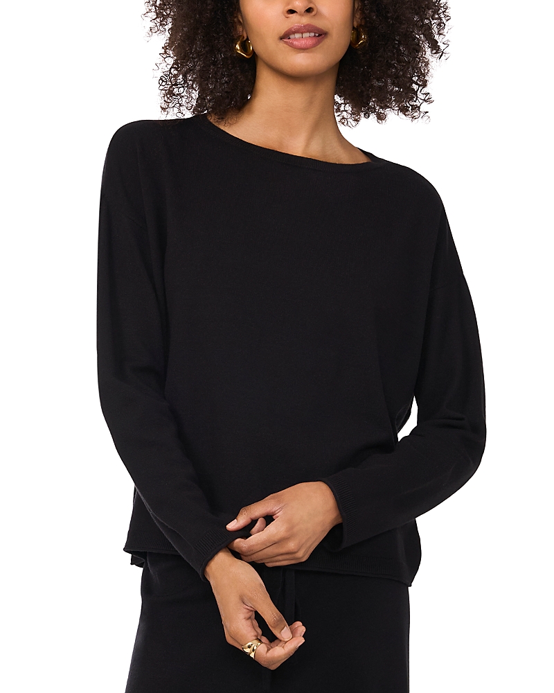 Shop Vince Camuto Long Sleeve Crewneck Sweater In Rich Black