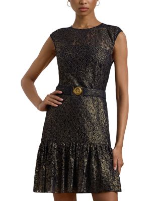 Ralph Lauren - Belted Metallic Lace Cocktail Dress