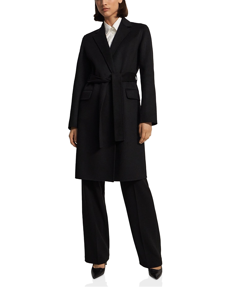 Theory Belted-waist Wool-cashmere Coat In Black