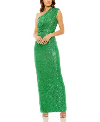 Sequined Ruched One Shoulder Gown