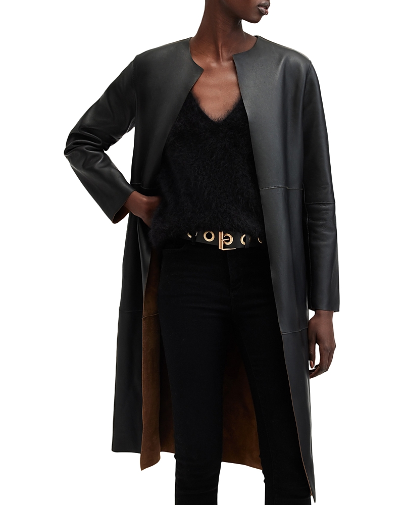 Allsaints Selby 2-in-1 Reversible Suede Mac Coat In Brown/black