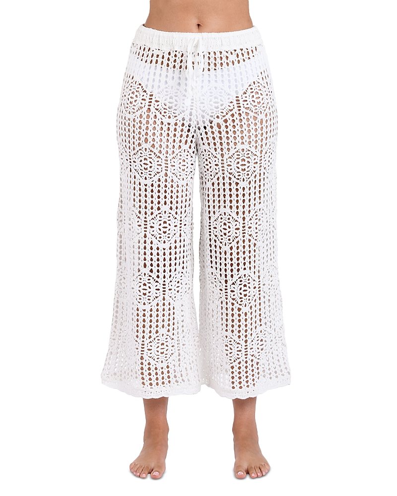 La Blanca Waverly Open Stitch Cotton Crop Cover-up Pants In Ivory