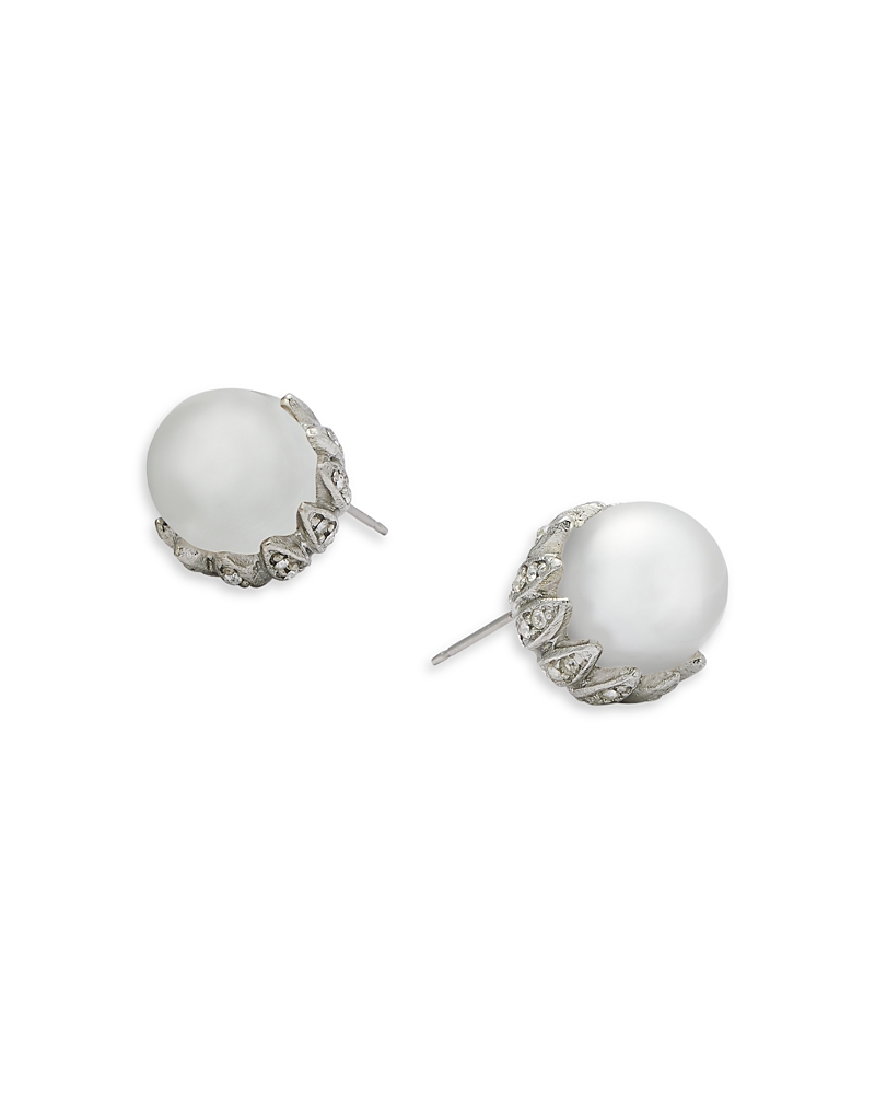 Kenneth Jay Lane Imitation Pearl & Crystal Stud Earrings