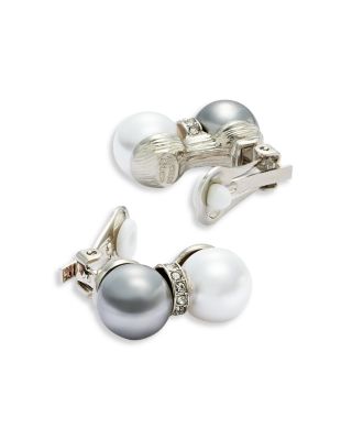 Kenneth Jay Lane Imitation Gray & White Pearl Clip On Earrings