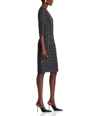 Metallic Plaid Boucle Chain Trim Dress