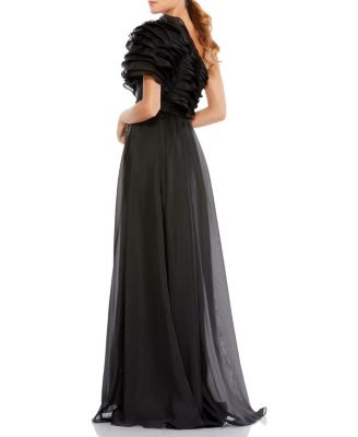  Ruffle Layered One Shoulder Gown