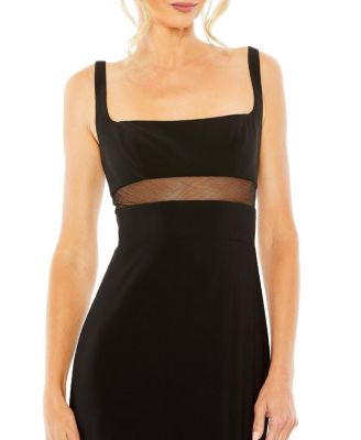 Sheer Mesh Panel Sheer Detail Column Gown