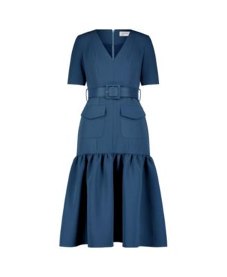  Belted Crepe Midi Dress With Pockets