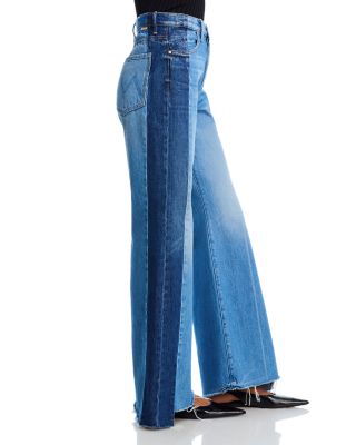 The Tuxedo Sidestepper Sneak Fray High Rise Wide Leg Jeans in Double Stacked
