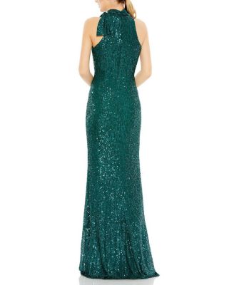 Sequined Soft Tie Halter Neck Column Gown