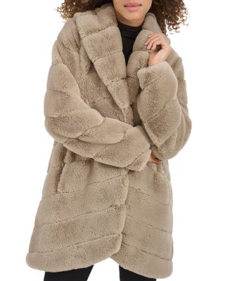 Grooved Faux Fur Coat