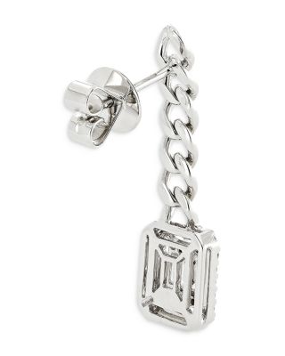 18K White Gold Groumette Link Dangling Earrings with Diamonds, 0.96 tcw
