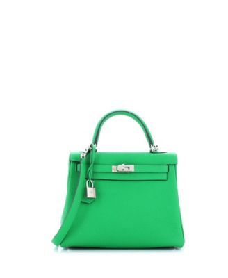 Pre-Owned Hermes Kelly 25 Handbag Green Togo with Palladium Hardware
