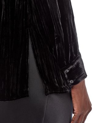 Crushed Velvet Mandarin Collar Shirt