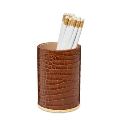 Classic Croc Embossed Leather Pencil Cup in Chestnut