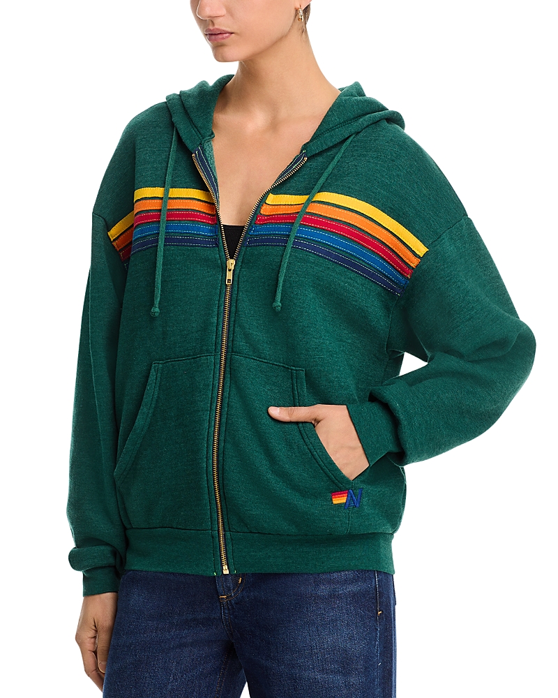 Aviator Nation Rainbow Stripe Hoodie In Forest