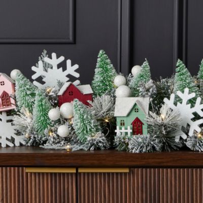 Snowy Cottage 60" Mantel Swag with Fairy Lights