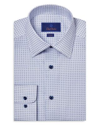 David Donahue - Trim Fit Twill Geometric Print Dress Shirt