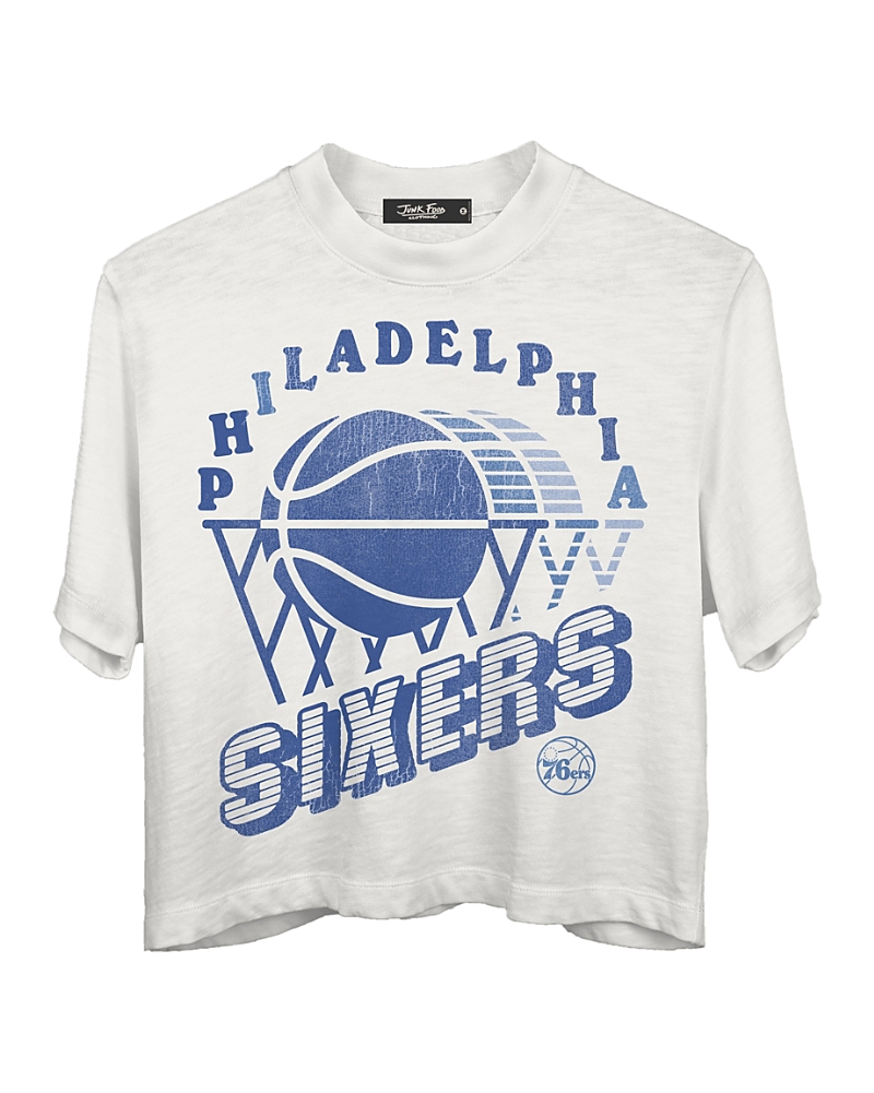 Junk Food Clothing Women's Nba Philadelphia 76ers Short Sleeve Mock Neck Crop Tee In White