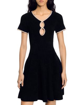 Sandro Megane Embellished Velvet Knit Dress
