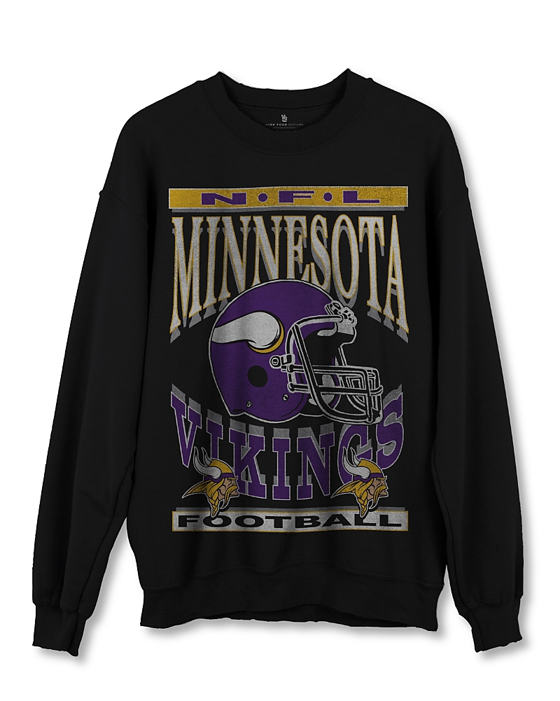 Junk Food Clothing Nfl Unisex Minnesota Viking Helmet Flea Market Crew Fleece In Minnesota Vikings