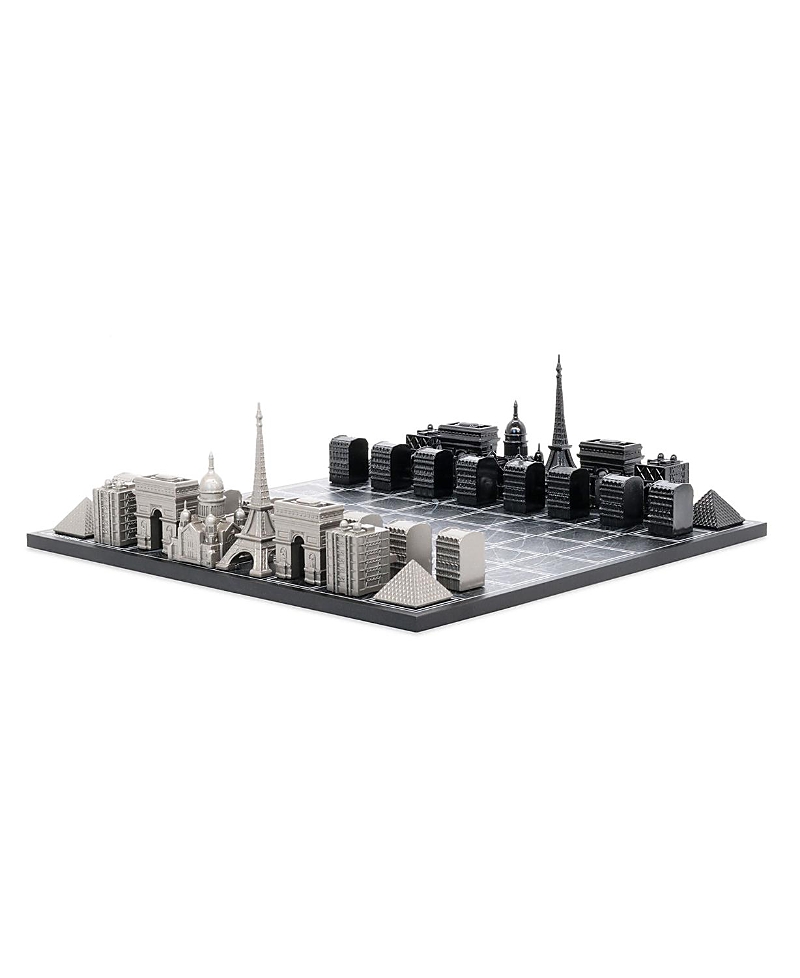 SKYLINE CHESS CHESS SET STAINLESS STEEL PARIS WITH PARIS MAP BOARD
