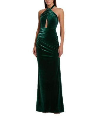 Mac Duggal - Twist Neck Open Front Velvet Draped Gown