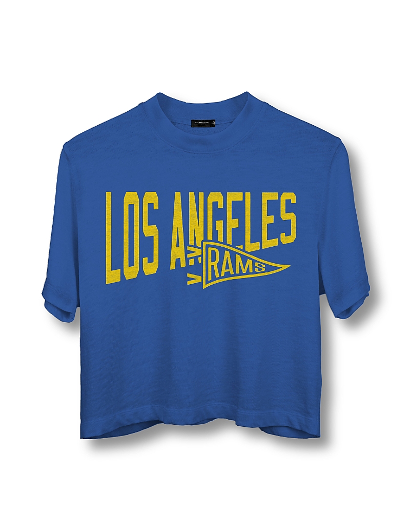Junk Food Clothing Nfl Women's Los Angeles Rams Dual Threat Mock Neck Crop Tee In Liberty