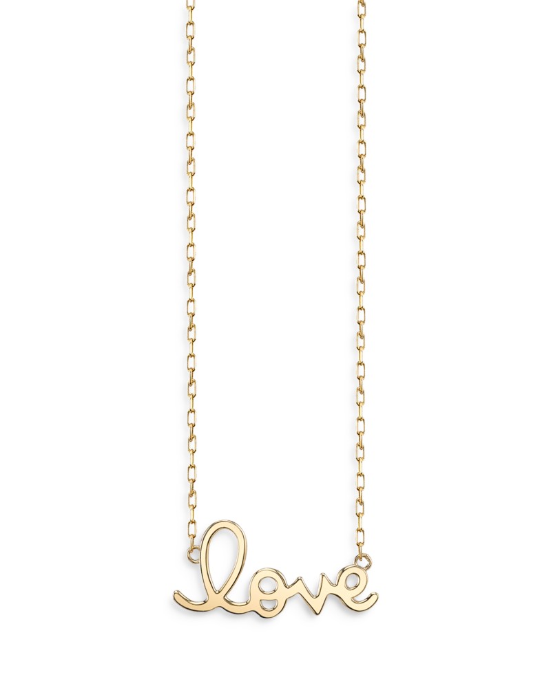Sydney Evan 14K Yellow Gold Pure Small Love Script Pendant Necklace, 18