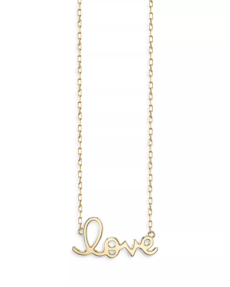 Sydney Evan 14K Yellow Gold Pure Small Love Script Pendant Necklace, 18