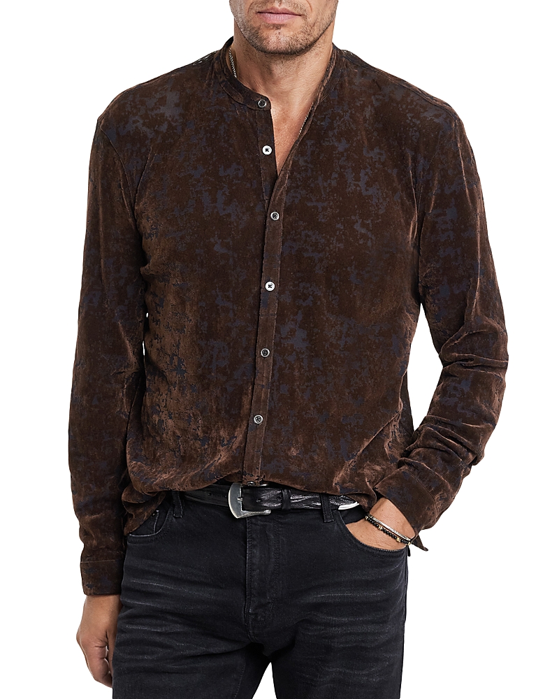 John Varvatos Valencia Regular Fit Velour Burnout Shirt In Dark Brown