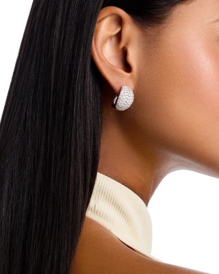 14K White Gold Diamond Pav&eacute; Oval Hoop Earrings, 3.85 tcw