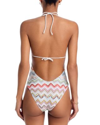 Halter Plunge Neck One Piece Swimsuit