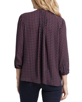 Three Quarter Sleeve Printed Pintucked Back Blouse
