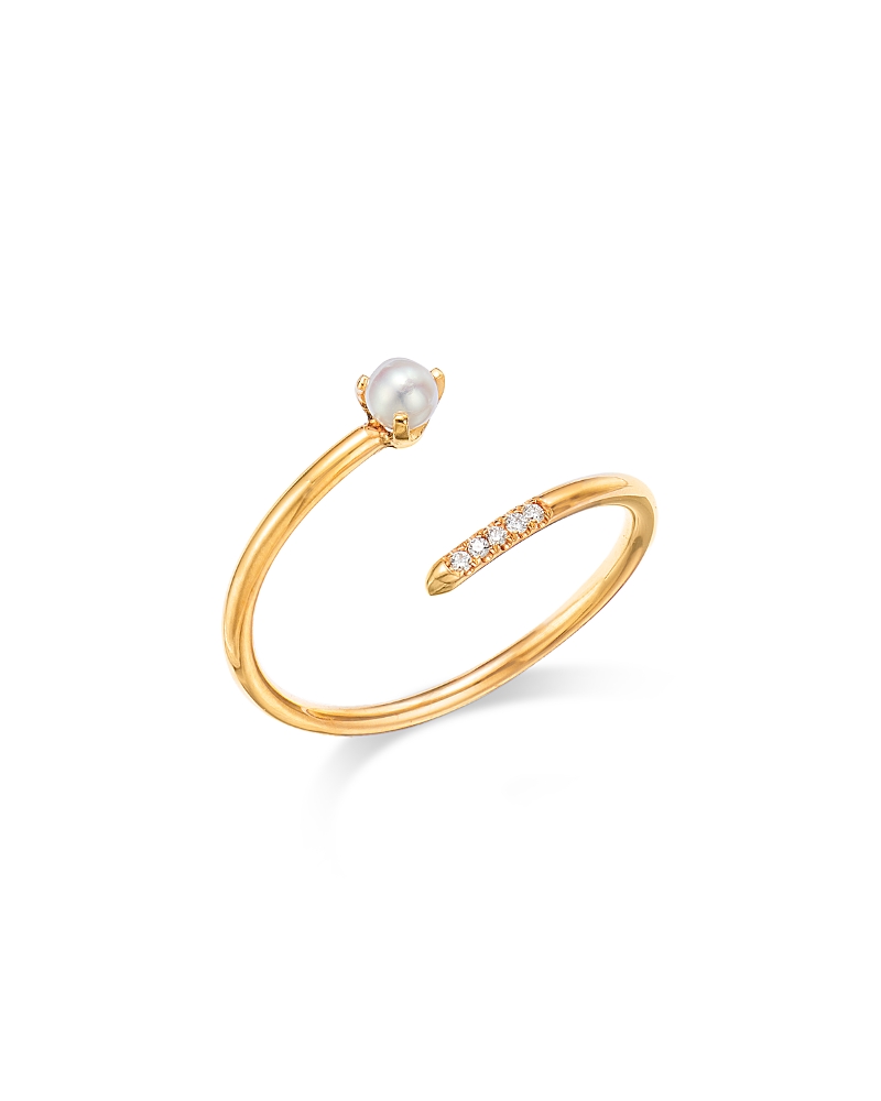 Zoë Chicco 14k Yellow Gold Pearl & Pave Diamond Bypass Ring In Gold
