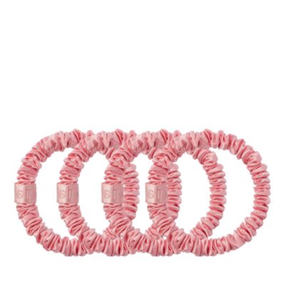 Pure Silk Back to Basics Skinny Scrunchies in Rose, Set of 4