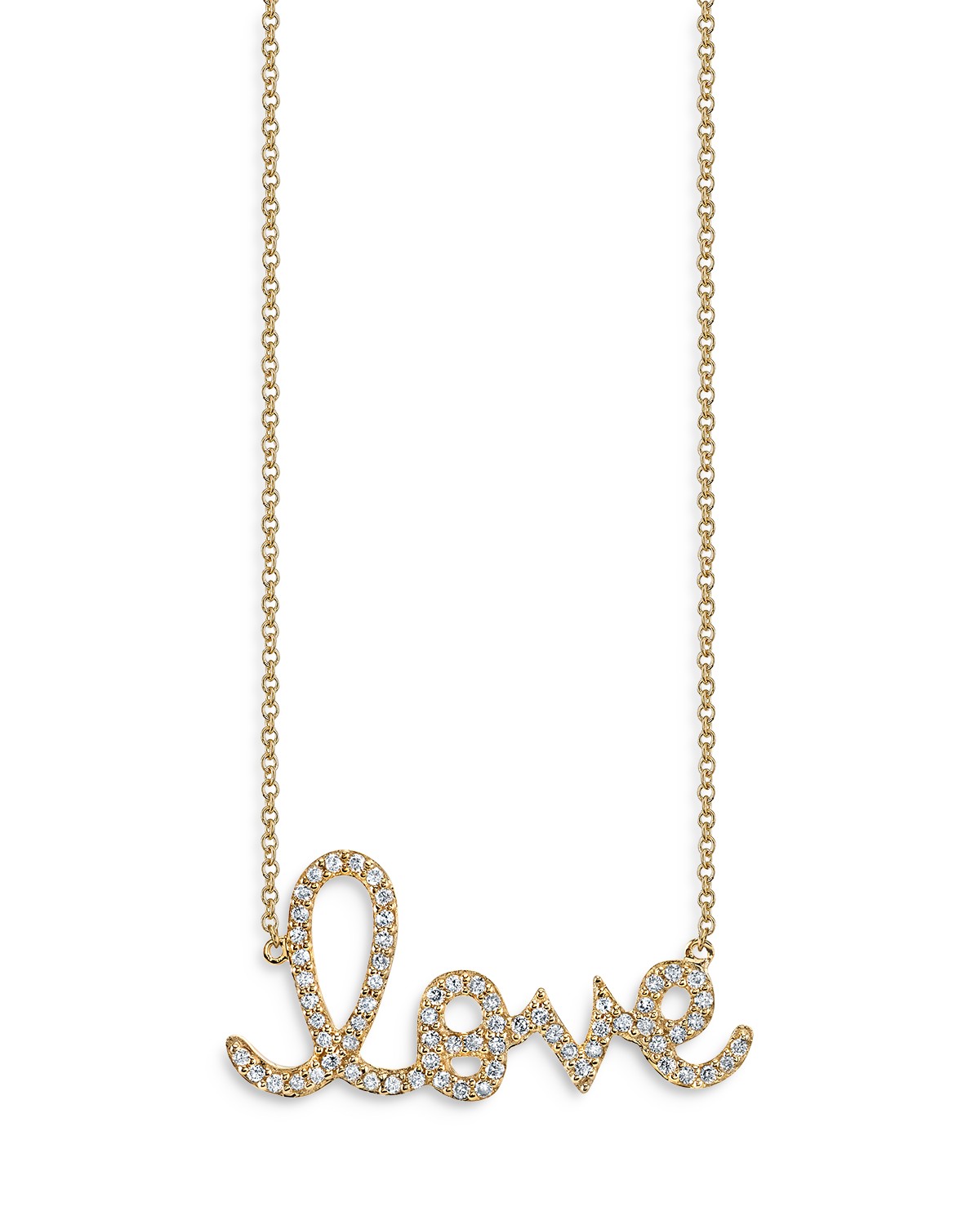 14K Yellow Gold Diamond Large Love Script Pendant Necklace, 18"