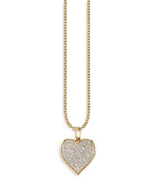 Sydney Evan - 14K Yellow Gold Diamond Large Pav&eacute; Heart Pendant Necklace, 16"