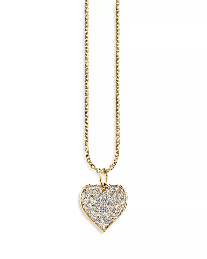 Sydney Evan 14K Yellow Gold Diamond Large Pave Heart Pendant Necklace, 16