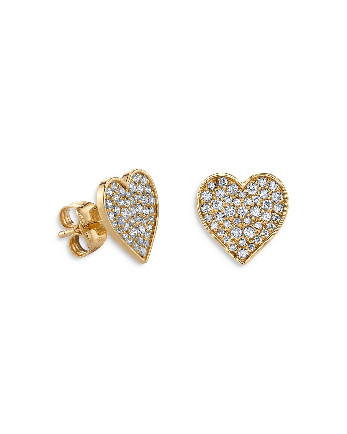 14K Yellow Gold Diamond Heart Mini Stud Earrings