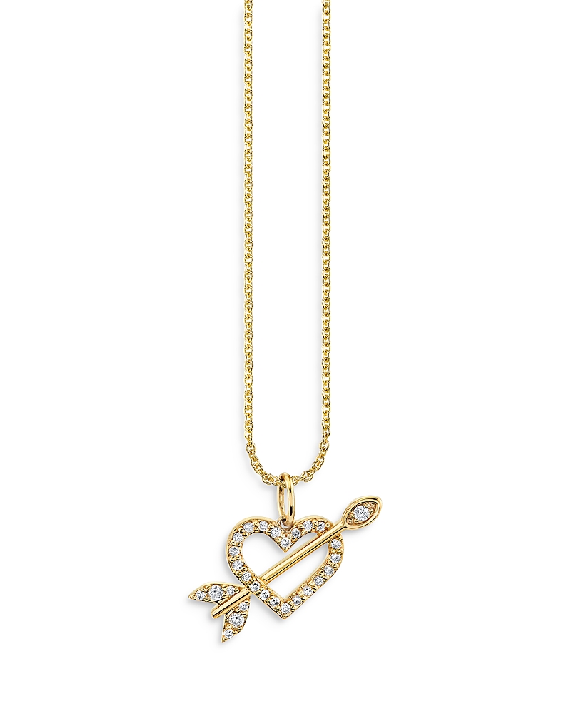 Sydney Evan 14k Yellow Gold Arrow Through The Heart Charm Necklace, 18 In Gold