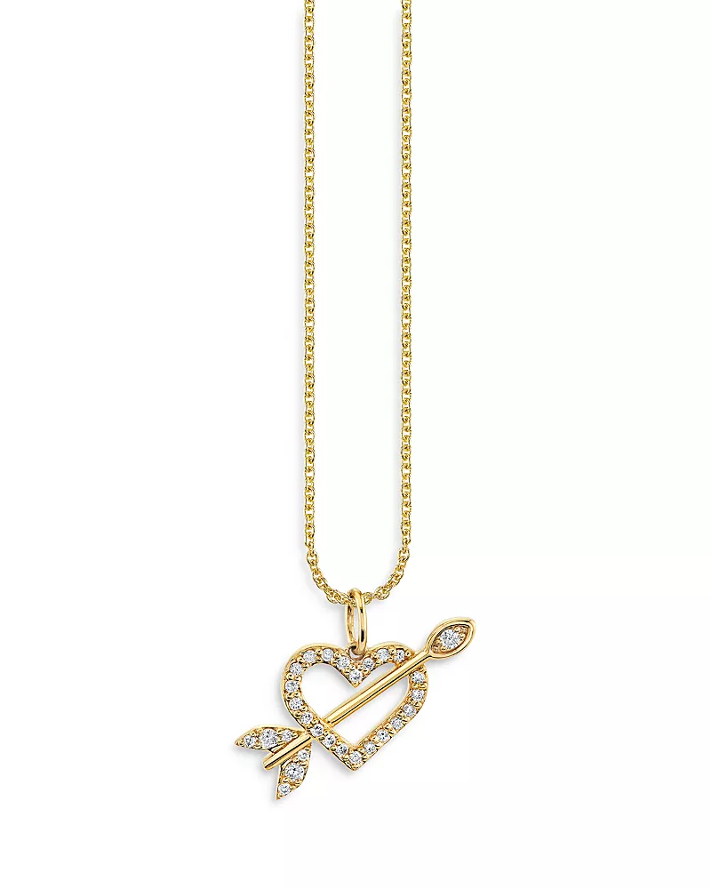 Sydney Evan 14K Yellow Gold Arrow Through the Heart Charm Necklace, 18