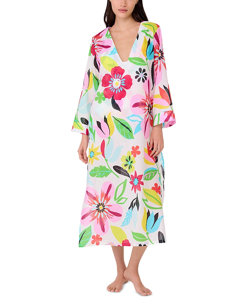 Kate Spade New York Floral V Neck Cover Up Robe In Cream