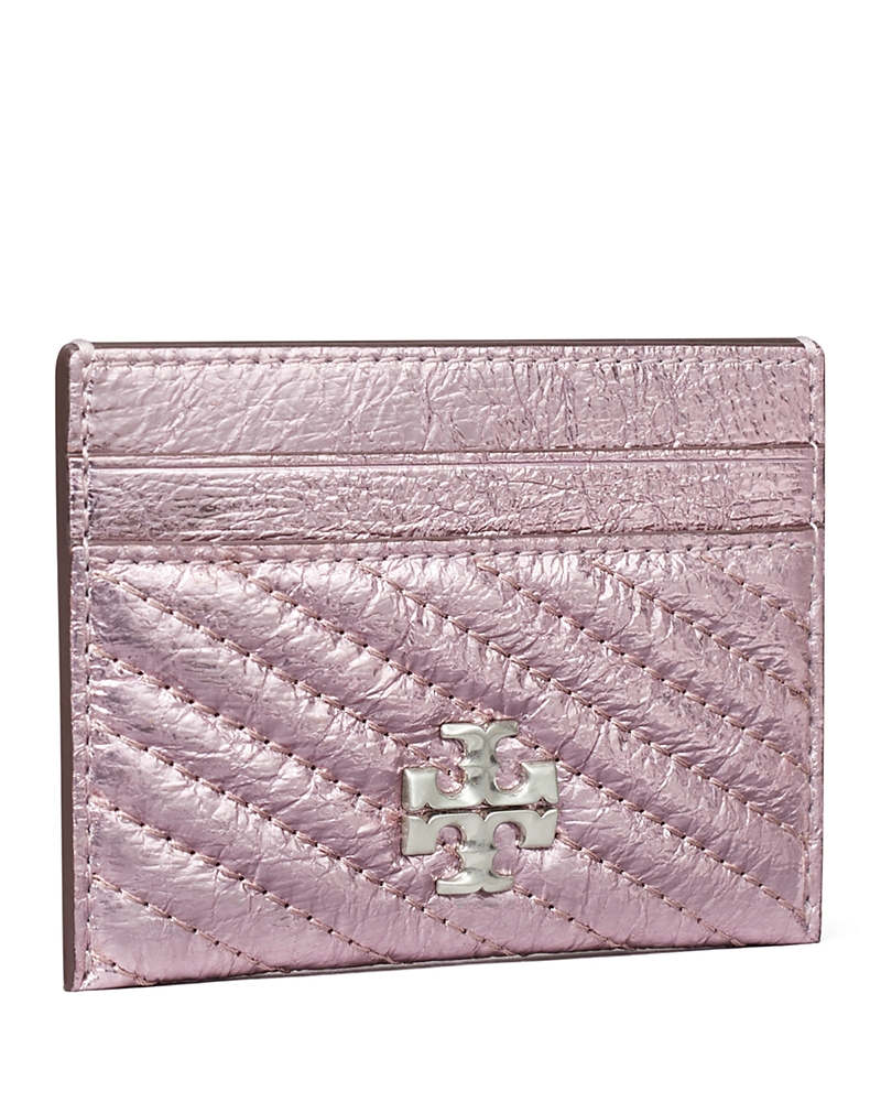 Tory Burch Kira Metallic Quilted Leather Card Case In Sparkle Pink