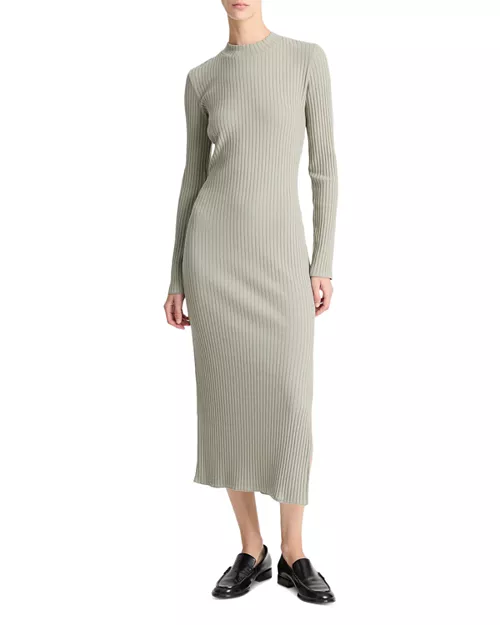 rib long sleeved high crewneck dress