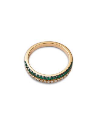 Gemstone & Diamond Double Row Band in 14K Yellow Gold